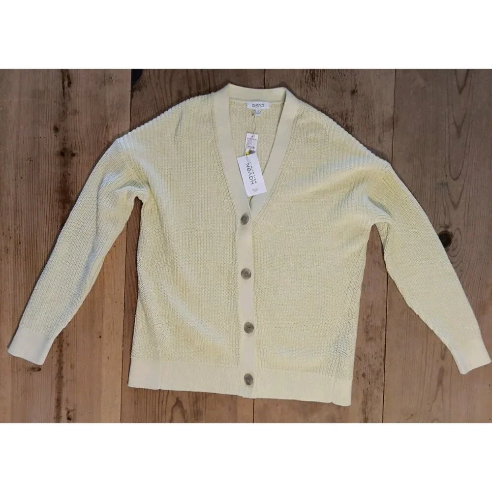Haven Well Within Cardigan Women S Yellow 100% Organic Cotton Sweater Button NWT - Picture 1 of 7